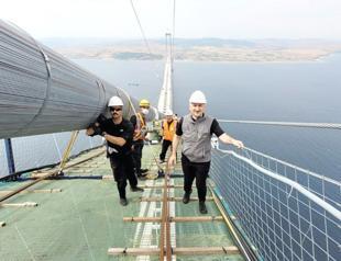 Landmark bridge’s catwalk links two sides of Dardanelles