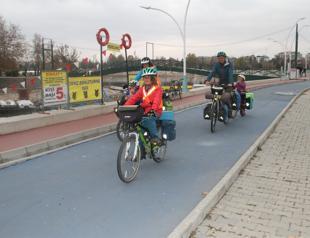 French couple touring Turkey on tandem bike