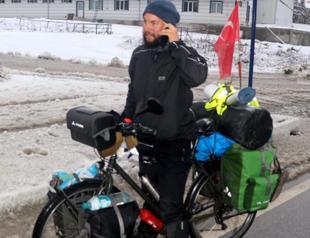 German cyclist stops by in Burdur on way to India