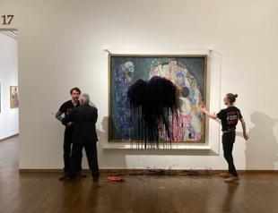 Climate activists throw liquid at Klimt painting in Vienna