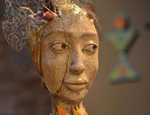 Ceramic tulips on display