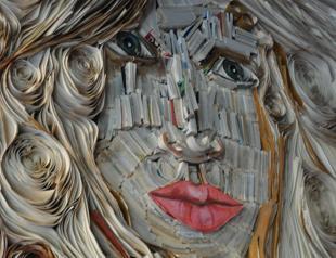 Portrait made of books highlights zero-waste art