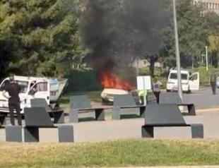 Man detained after torching car outside Turkish parliament