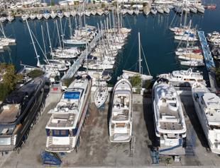 Mega yachts hauled out for winter maintenance in Marmaris