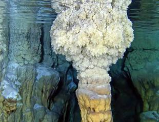 Underwater formations of Gilindire Cave on camera