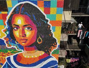 Latin American Mona Lisa created with plastic bottle caps