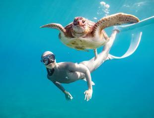 Turkish freediver swims with sea turtles to fight pollution