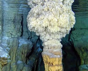 Underwater formations of Gilindire Cave on camera