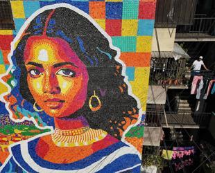 Latin American Mona Lisa created with plastic bottle caps