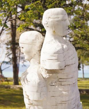 Symposium sculptures displayed on island