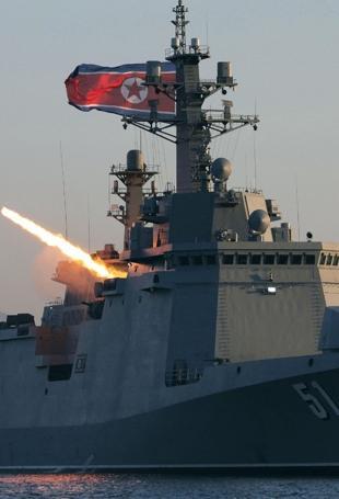 North Koreas Kim oversees navy cruise missile test
