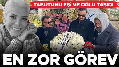 En zor görev, gözyaşlarını tutamadılar... Tanyelinin tabutunu eşi ve oğlu taşıdı