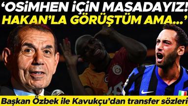 Galatasaray Başkanı Dursun Özbek ve Abdullah Kavukcudan Hakan Çalhanoğlu, Osimhen, Sane transferi açıklaması