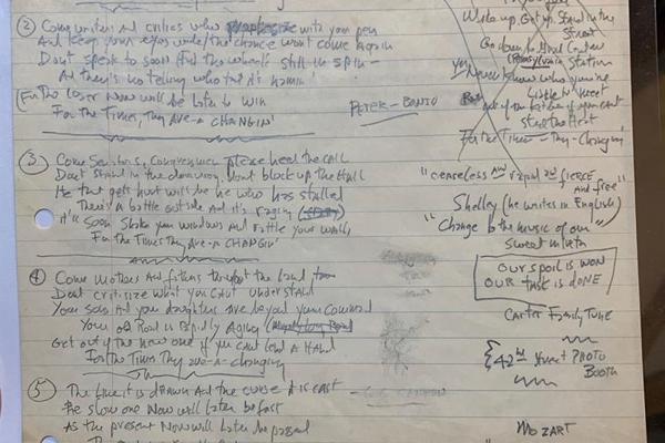 Bob Dylan's Handwritten 'Times They Are a-Changin'' Lyrics Sell for $422,500