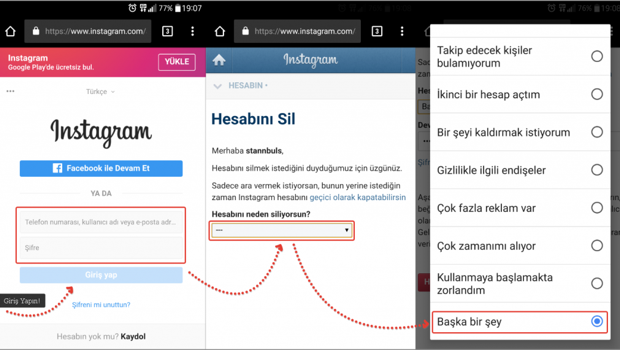 Instagram hesap silme linki | Türkçe