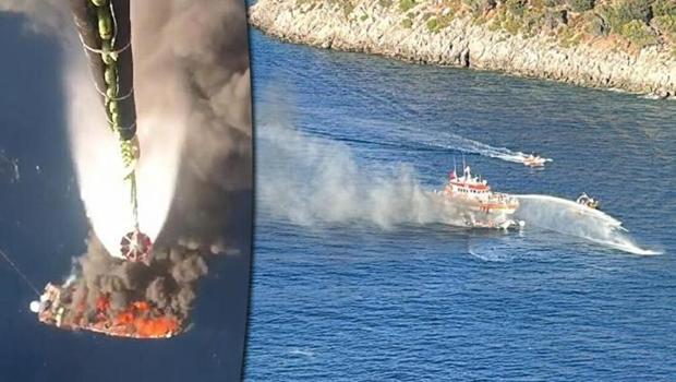 Fethiye'de korkutan bot yangını! 4 kişi kurtarıldı