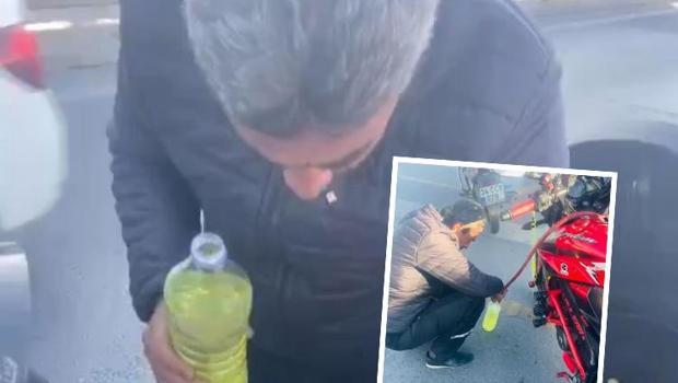 İstanbul'da E-5'te akılalmaz olay! Yolda kalma numarasıyla litre litre benzin topladı