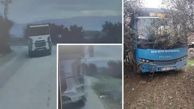 Hatay'da otobüs şoförünün manevrası kazayı önledi
