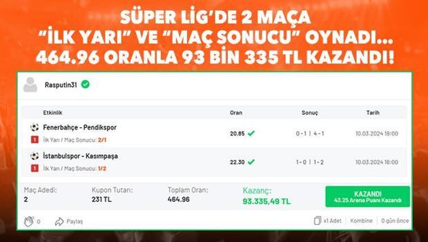 2 maçlık Süper Lig iddaa kuponu yaptı, 93 bin 335 TL kazandı! İY/MS çılgın oranlar...
