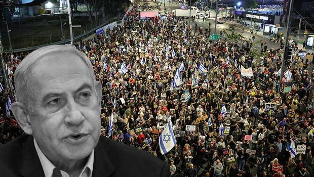 Tel Aviv’de Netanyahu’ya 'Gazze' tepkisi! Binlerce gösterici ateş yakarak caddeyi trafiğe kapattı