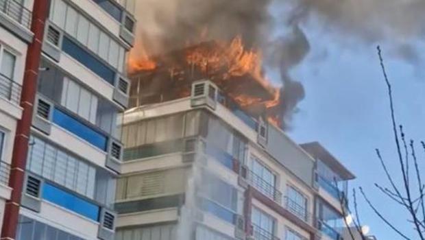 Ankara'da 7 katlı binanın terasında yangın 