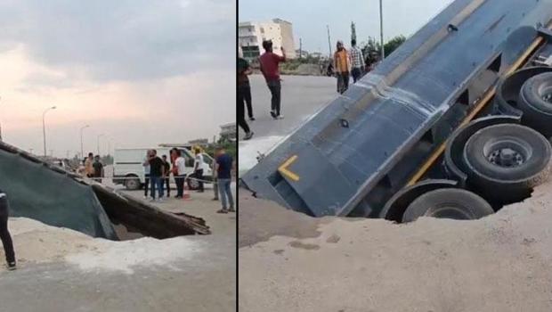 Adana'da ilginç kaza! Yer yarıldı, içerisine düştü