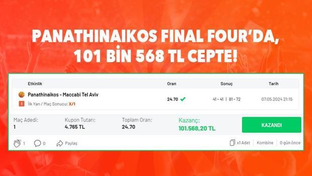 Panathinaikos'u Final-Four'a götüren iddaa kuponu! 101 bin 568 TL kazandı...