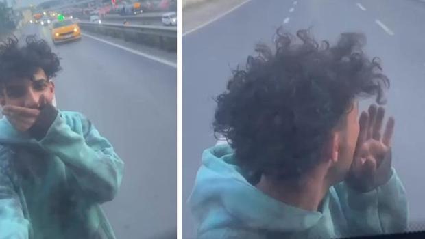 Tehlikeli yolculuk: Patenli genç, otobüsün arkasına tutunarak gitti