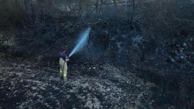 Bigadiç'te orman yangını: Yanan alanlar havadan böyle görüntülendi