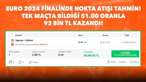 EURO 2024 finalinde tarihe geçen iddaa kuponu! İY/MS skoru bildi ve 93 bin TL kazandı...