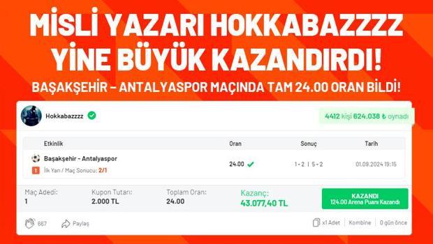 Misli yazarı Hokkabazzz iddaa'da yine İY2/MS1 bildi! 4412 kişiye kazandırdı...