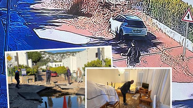 Bodrum'da su hattı patladı: Yolda dev çukur oluştu, bir evi su bastı... Sürücünün panik anları kamerada