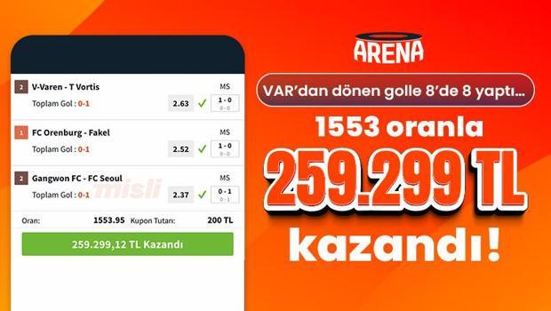 VAR’dan dönen golle 8’de 8 yaptı… 1553 oranla 259.299 TL kazandı!
