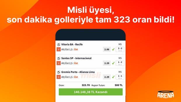 90+’da gelen goller kuponu getirdi… Misli üyesi 323 oranla 140.148 TL kazandı!