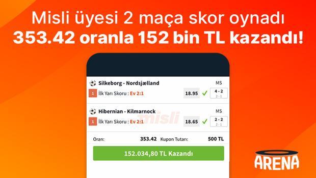 Misli üyesi 2 maça skor oynadı, 353.42 oranla 152 bin TL kazandı!