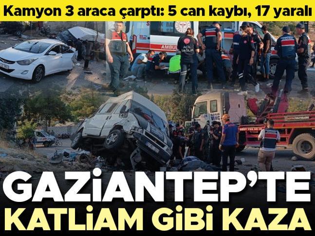 Gaziantepte katliam gibi kaza Freni patlayan kamyon 3 araca çarptı: 5 can kaybı