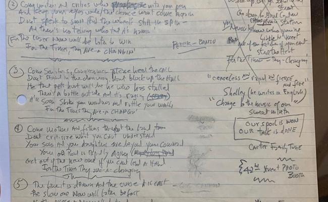 Bob Dylan's Handwritten 'Times They Are a-Changin'' Lyrics Sell for $422,500