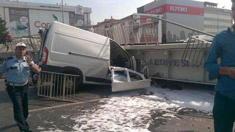 Avcılarda üst geçidi yıkan tankerin şoförü tutuklandı