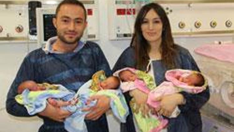 Polis çiftin dördüz bebek sevinci