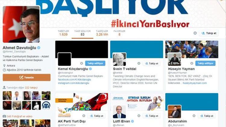 Ahmet Davutoğlu twitterda Kemal Kılıçdaroğlunu takip etmeye başladı
