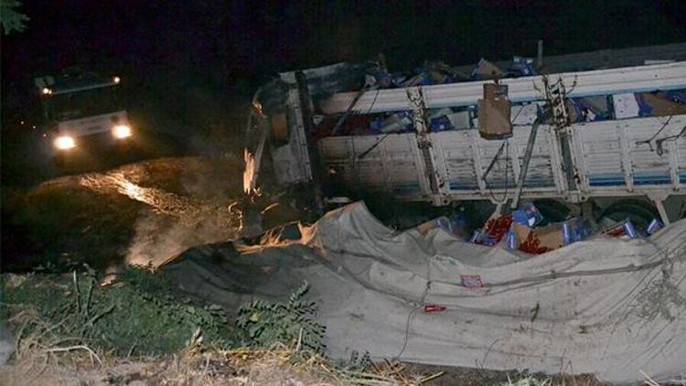 Kaza sonucu alev alan kamyonda 1 kişi yanarak öldü