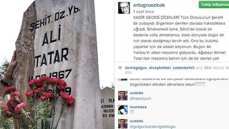 Ertuğrul Özkökten Deniz Yarbay Ali Tatarın mezarına bir demet karanfil