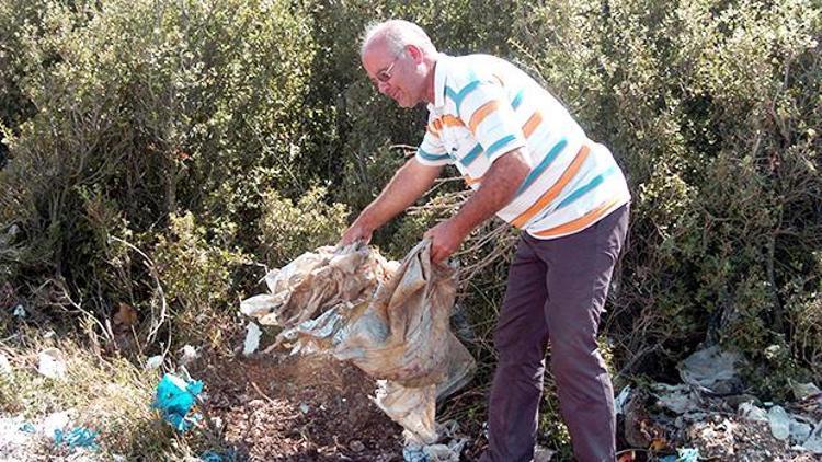 Ormanlık alanda 5 kamyon dolusu çöp topladı