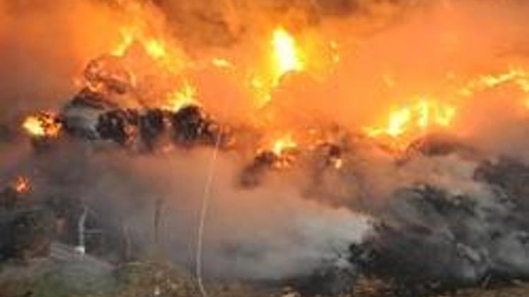 Yangında 420 ton mısır sapı balyası kül oldu