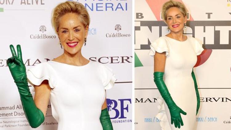 Sharon Stone da bulaşık eldiveni modasına uydu