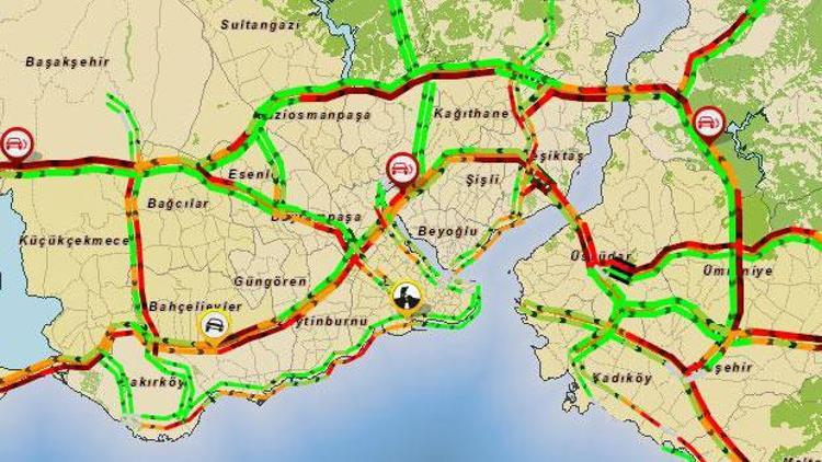 İstanbulda trafik yoğunluğu: Yol haritası kıpkırmızı