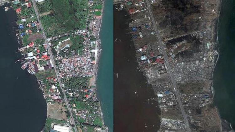Filipinlerde Haiyan Tayfunu öncesi ve sonrası