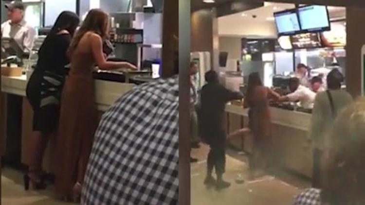 Servisi beğenmeyen iki kadın fast food restoranını birbirine kattı