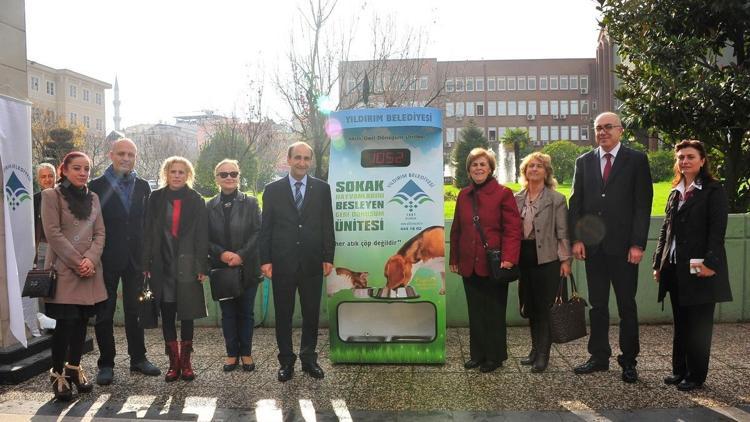 Bursada sokak hayvanları için otomatik yemlik