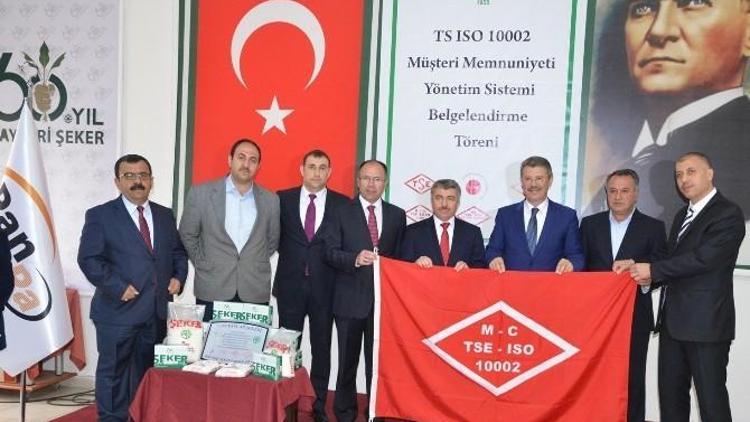 Kayseri Şeker Ts ISO 10002 Müşteri Memnuniyeti Yönetim Sistemi Belgesi Aldı